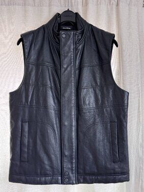 DKNY Jeans Black Leather Minimalist Utility 90s Vest Size S